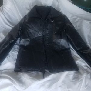 Real Leather Blk Insulated Reversible Jacket Sz S